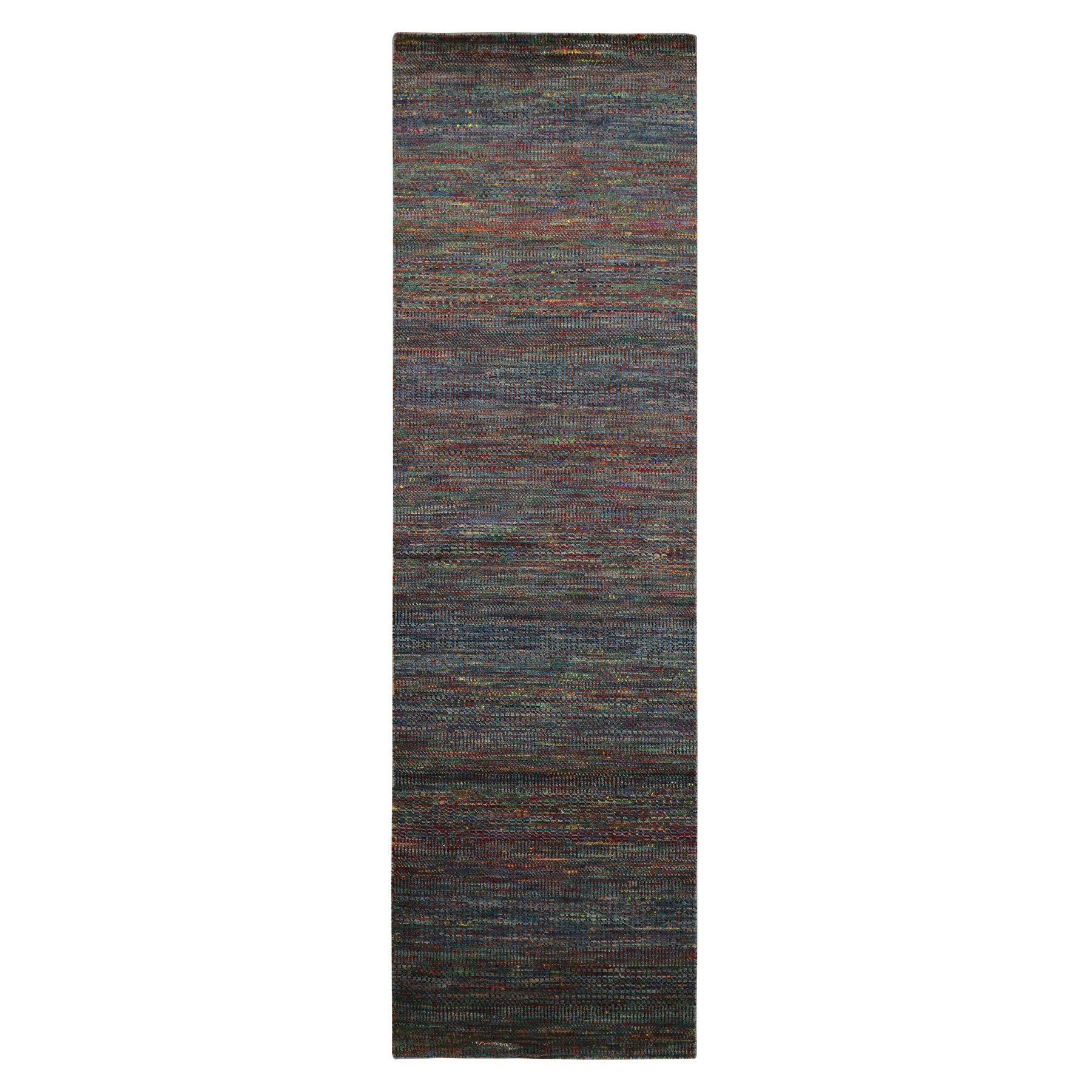 Cobalt Blue, Hand Knotted, Colorful Grass Design, Wool and Silk, Tone on Tone, Modern, Lush and Plush, Runner, Oriental Rug